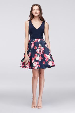 Floral Taffeta Cocktail Dress with Side ...